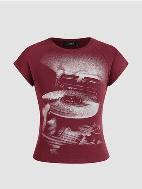 Cider | Burgundy Baby Tee Graphic Short-Sleeve Top